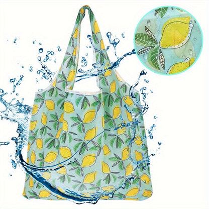Reusable Foldable Shopping Tote Bag Set with Eight Assorted Printed Designs and Matching Zipper Pouches