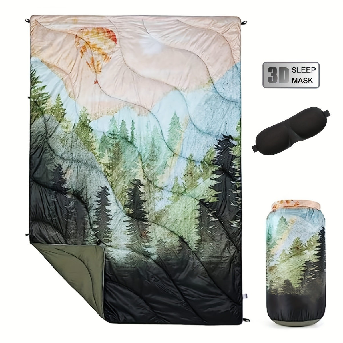 Quilted Camping Blanket in Nine Printed or Solid Designs, Each with Displayed 55 x 79-Inch Size and Roll Bag