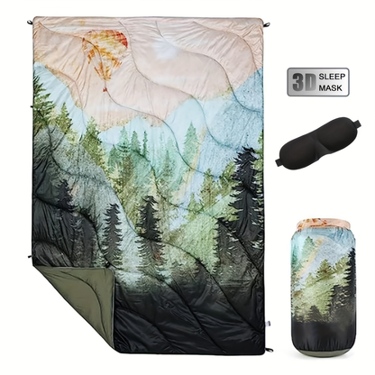 Quilted Camping Blanket in Nine Printed or Solid Designs, Each with Displayed 55 x 79-Inch Size and Roll Bag