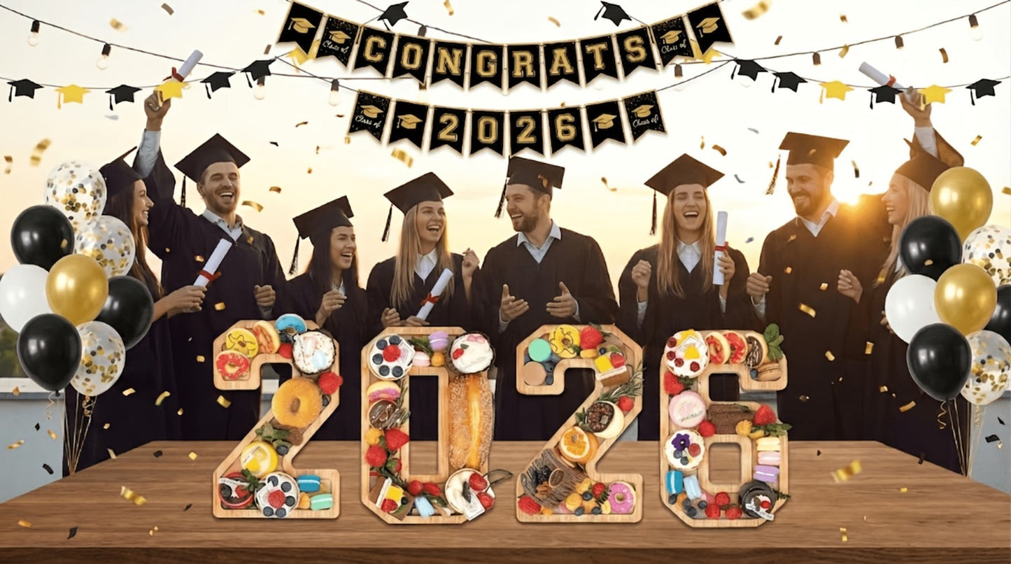 Party Decorations Fillable Wood-Look Letter and Number Trays with BABY, ONE, 2026 or GRAD Options