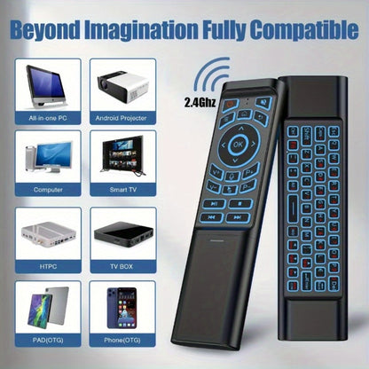 Mini Wireless Keyboard Remote Control Tri-Mode - Bluetooth & 2.4G Dual Channel, 7-Color Backlight, Gyroscope, Infrared Learning, Multi-Device Switching, Voice Command, PC Android TV Compatible