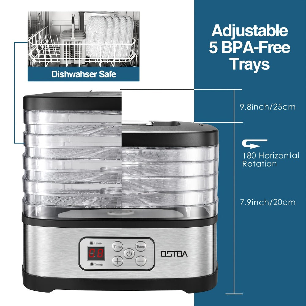 Stackable Food Dehydrator Family with Analog or Digital Controls and Five- or Eight-Tray Model Options