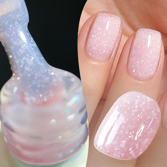 Gel Nail Polish in 10ml Snowflake-Sequin Pink Jelly with Glitter Finish and UV/LED Soak-Off Cure