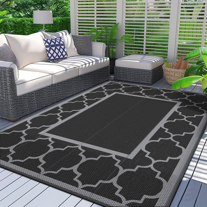 Reversible Outdoor Rug in Multiple Geometric, Border and Leaf Patterns with Displayed Sizes from 5 x 8 to 9 x 12 Feet