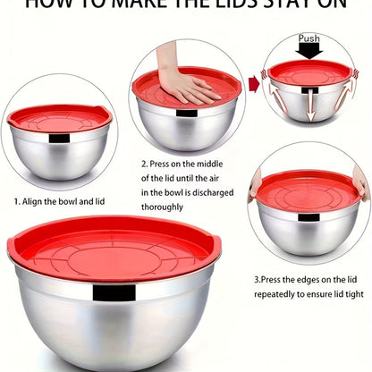 Stainless Steel Mixing Bowls with Airtight Lids Set of 14 Seven Nesting Bowls 0.7 to 4.5QT for Home Cooking, Dining and Outdoor Meals