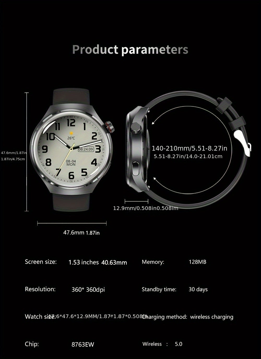 Smart Watch 360x360 Round Display with GPS, NFC, Wireless Calling and Five Strap Options for Men