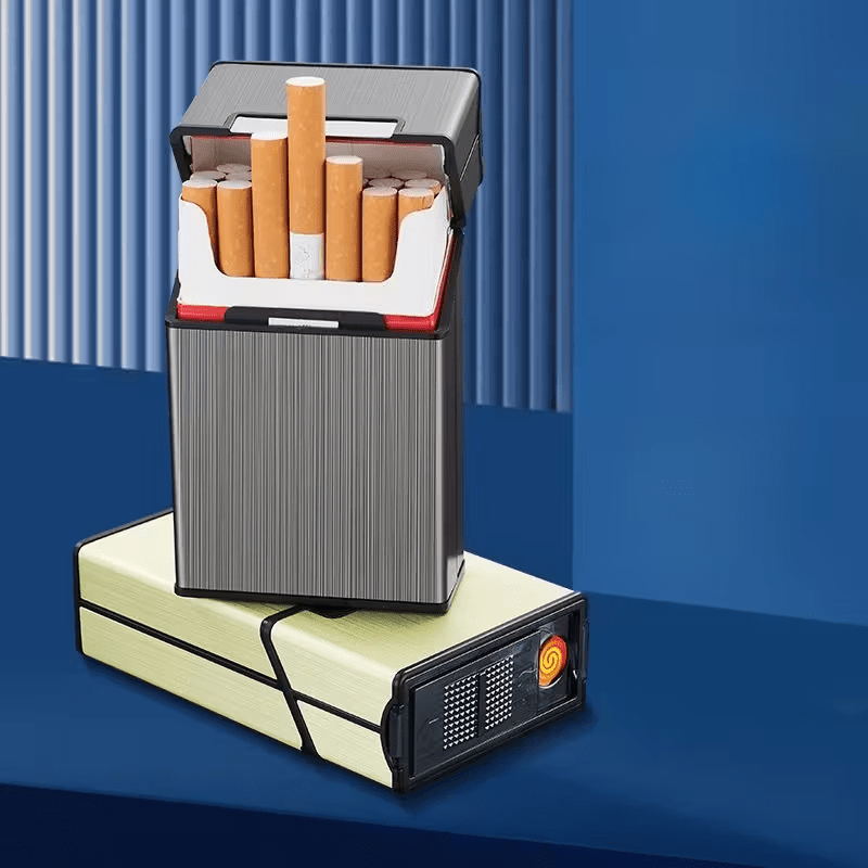Lighters & Smoking Accessories - Rechargeable Lighter with Integrated Cigarette Case Windproof Electric - product detail view