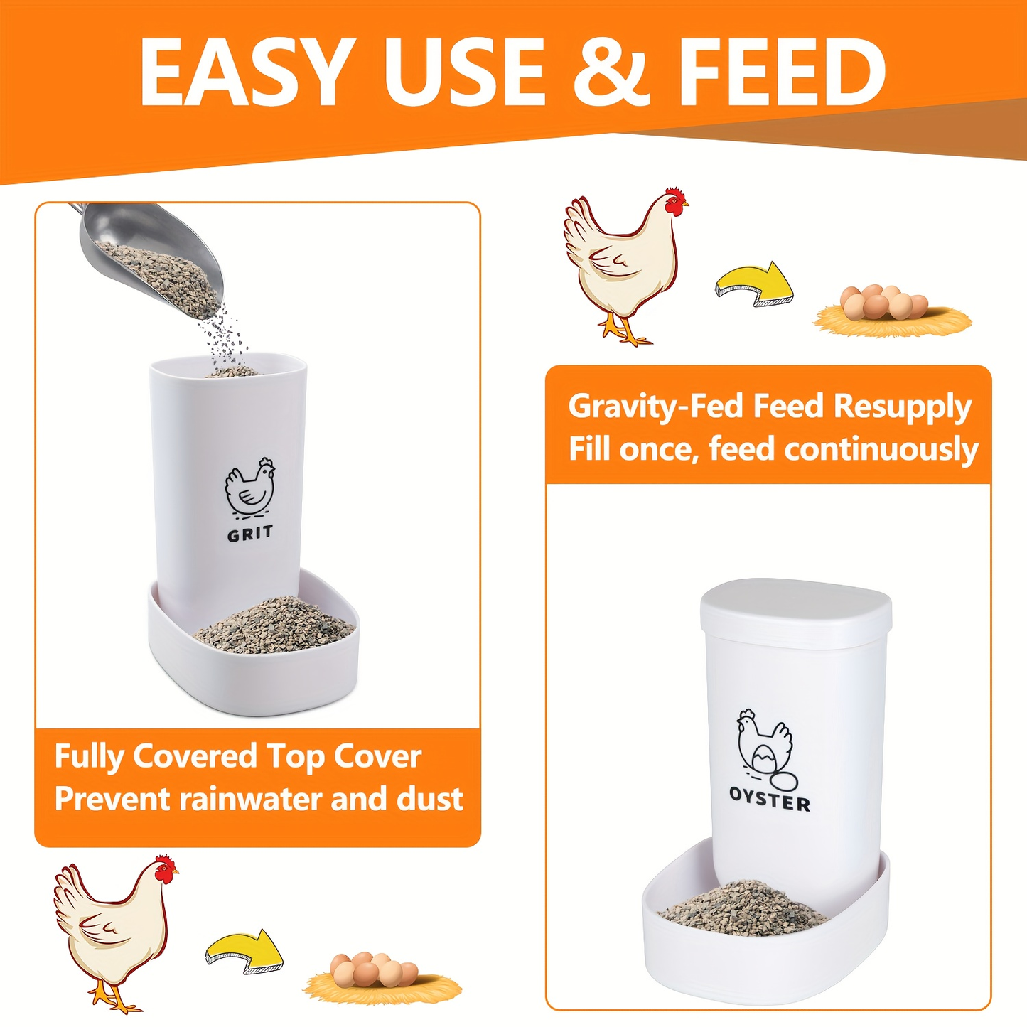 Two-Piece White Poultry Supplement Feeder Set with Separate Oyster Shell and Grit Containers