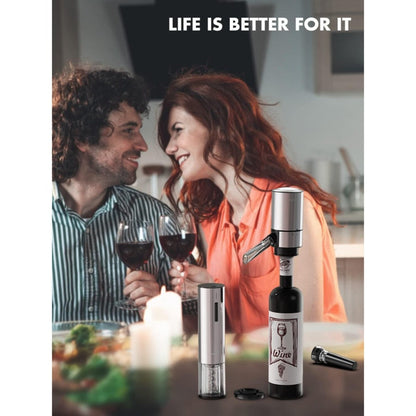 Electric Wine Opener Gift Set Rechargeable, 5-Piece Wine Accessory Kit with Aerator, Vacuum Stoppers, Foil Cutter & Bottle Opener, Stainless Steel, Perfect for Home Bar, Dinner Parties & Gifting