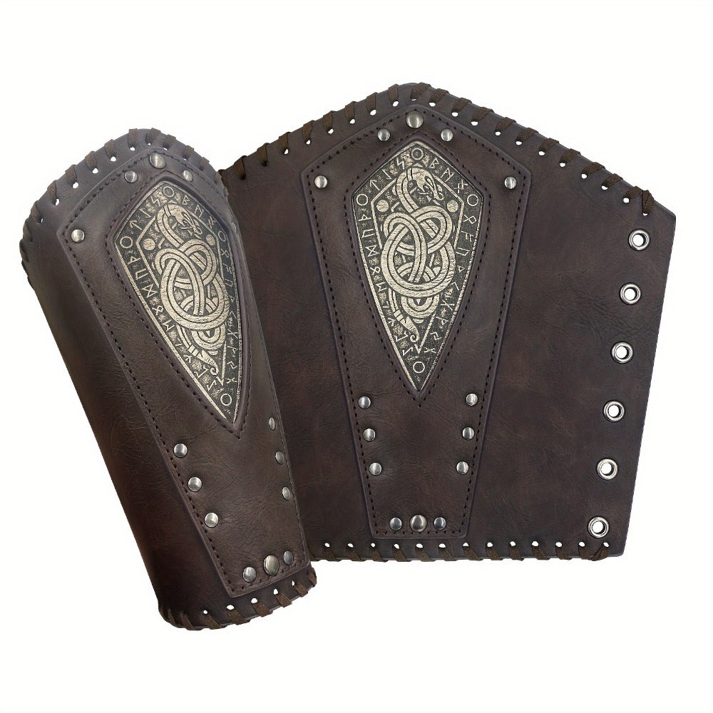 Two-Piece Faux Leather Norse Snake Wrist Guard Set, 23 x 12 cm Costume Bracers in Black or Coffee