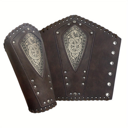 Two-Piece Faux Leather Norse Snake Wrist Guard Set, 23 x 12 cm Costume Bracers in Black or Coffee