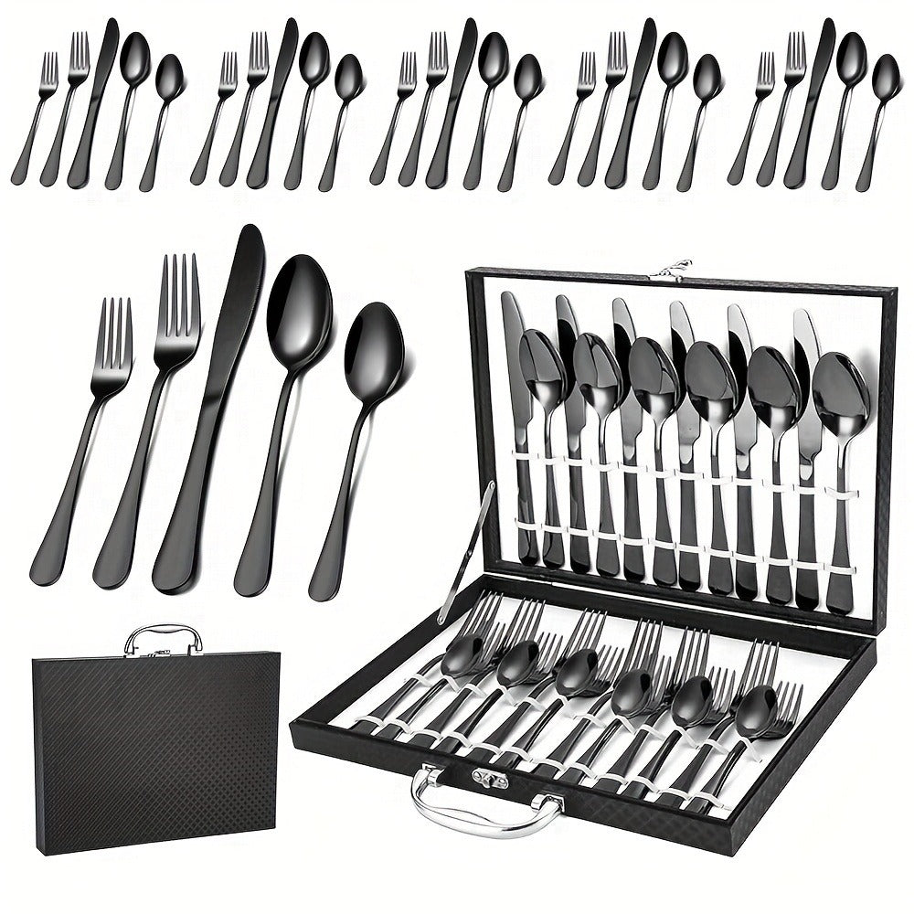 Thirty-Piece Gold-Tone Flatware Set for Six with Five-Piece Place Settings and Fitted Presentation Case
