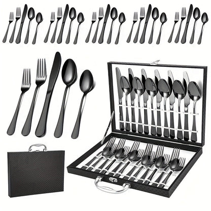 Thirty-Piece Gold-Tone Flatware Set for Six with Five-Piece Place Settings and Fitted Presentation Case