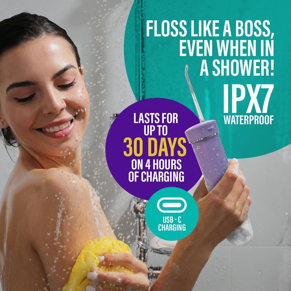 Compact Water Flosser Portable Travel Oral Irrigator – Collapsible 290ml Tank, 4 Flossing Modes, 1800 Pulses/Min, Smart Timer, TSA-Approved, BPA-Free, 30-Day Battery – Lavender