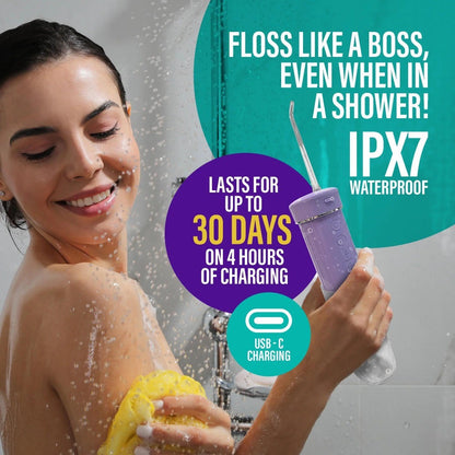 Compact Water Flosser Portable Travel Oral Irrigator – Collapsible 290ml Tank, 4 Flossing Modes, 1800 Pulses/Min, Smart Timer, TSA-Approved, BPA-Free, 30-Day Battery – Lavender