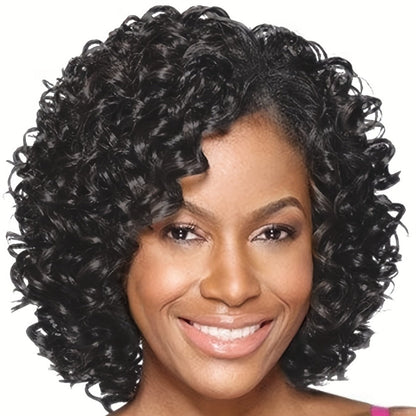 Synthetic Wig 12-Inch Short Kinky Curly Afro with Elastic Cap in Black or Mixed Brown for Daily Looks