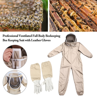 Full Body Bee Suit 3-Layer Breathable Veil Hood Gloves Filter Screen