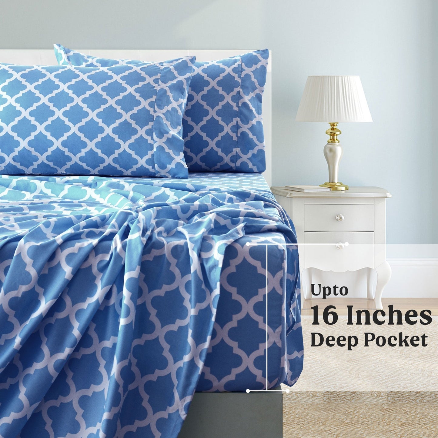 Bed Sheet Set Brushed Polyester in 3- or 4-Piece Configuration with Six Sizes and Eight Colors