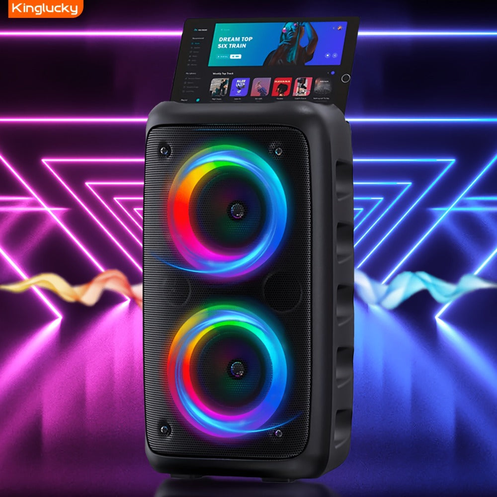 Karaoke Party Speaker with Disco Lights & Microphone Kinglucky, Portable Bluetooth Subwoofer Speaker for Outdoor Events Family Singing, TWS Stereo Pairing, TF/AUX/USB, Wireless Speaker for Parties Backyard Celebrations