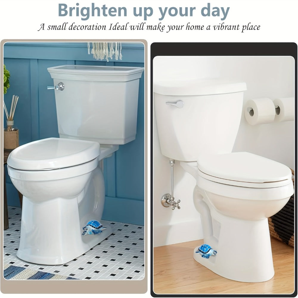 Two-Piece Sea Turtle Toilet Bolt Cover Set in Blue or Green with Hand-Painted Coastal Bathroom Design