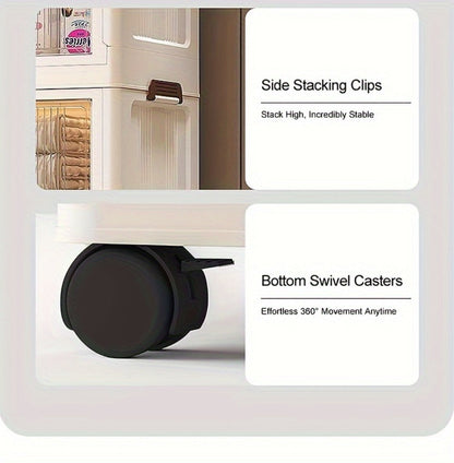 Storage Cabinet Folding Plastic Organizer with Magnetic Doors, Lockable Wheels and Three to Five Tiers