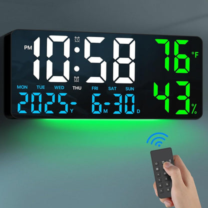 14.6-Inch Digital LED Wall Clock with Remote, Date, Weekday, Temperature and Humidity Color Options