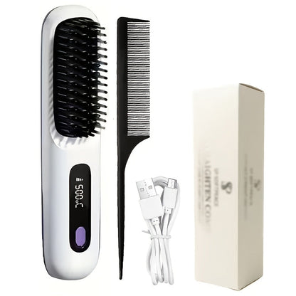 Cordless Mini Hair Straightener Wireless Flat Iron USB Rechargeable 2000mAh 3-Speed Adjustable Temp LED Display Professional Styling Smooth Shiny Hair Travel Home Black White