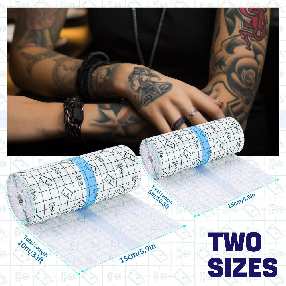 Tattoo Bandage Roll Clear Waterproof Second Skin Protective Film for New Tattoo Healing — Breathable Adhesive Transparent Aftercare Wrap Tape 5.9in x 5.5yd & 11yd
