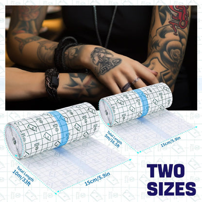 Tattoo Bandage Roll Clear Waterproof Second Skin Protective Film for New Tattoo Healing — Breathable Adhesive Transparent Aftercare Wrap Tape 5.9in x 5.5yd & 11yd
