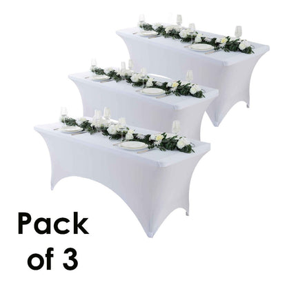 Tablecloth Fitted Stretch Cover Set for 4, 6 or 8-Foot Rectangle Tables in 3 or 5-Piece Packs