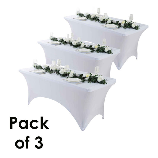 Tablecloth Fitted Stretch Cover Set for 4, 6 or 8-Foot Rectangle Tables in 3 or 5-Piece Packs