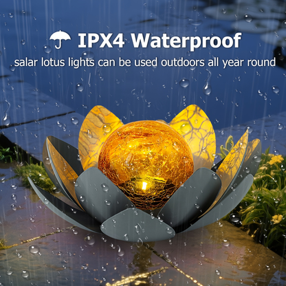 Solar Garden Light Lotus Flower with Cracked Glass Globe, IPX4 Rating and Three Color Options