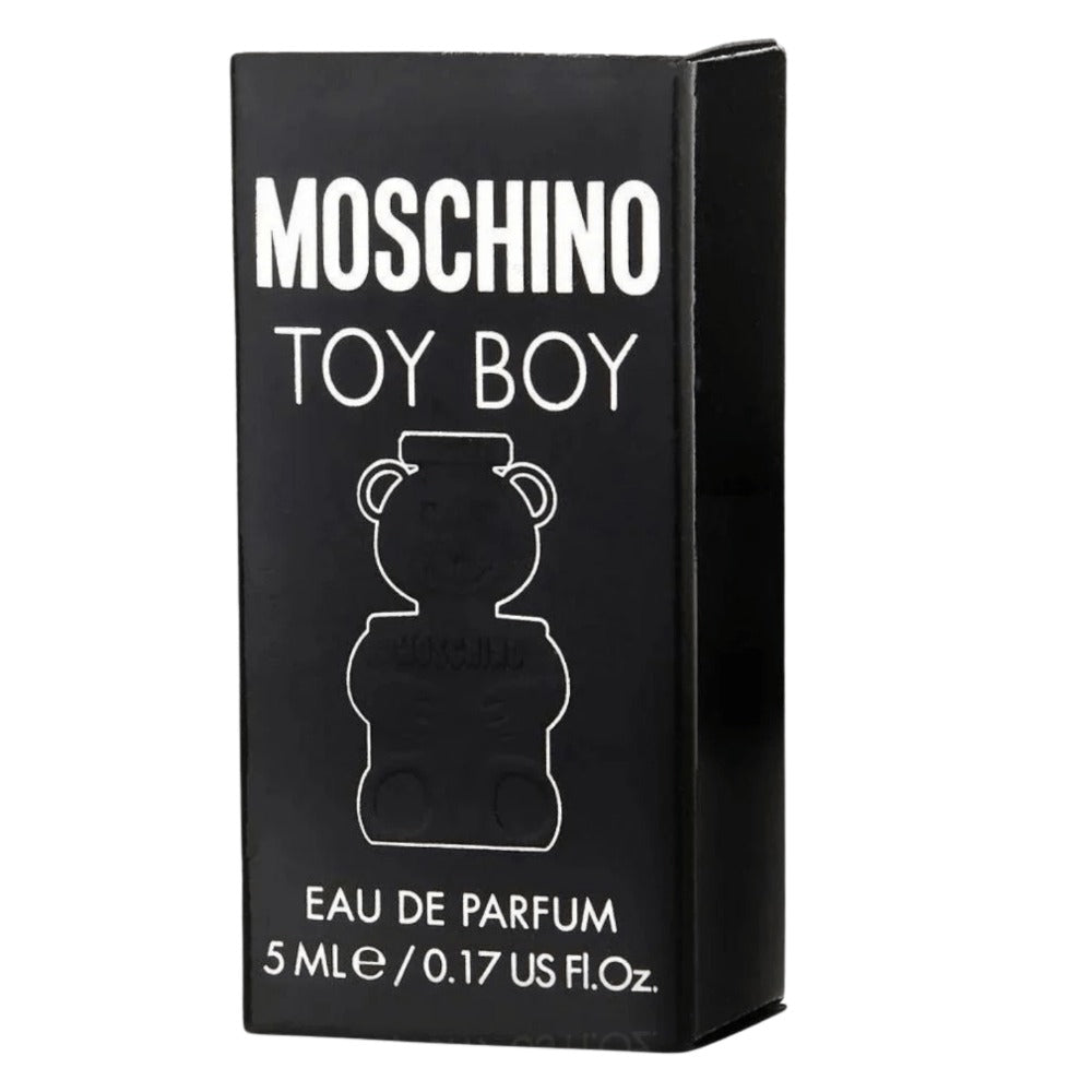 Perfume Travel Spray Moschino Toy Boy Eau de Parfum 5ml in a Compact Black Atomizer for Men