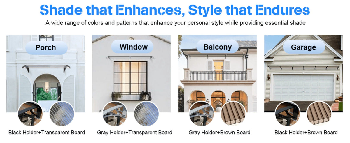 Polycarbonate Window Awning Door Canopy - UV Rain Snow Sun Protection Overhang for Doorways, Patio & Windows