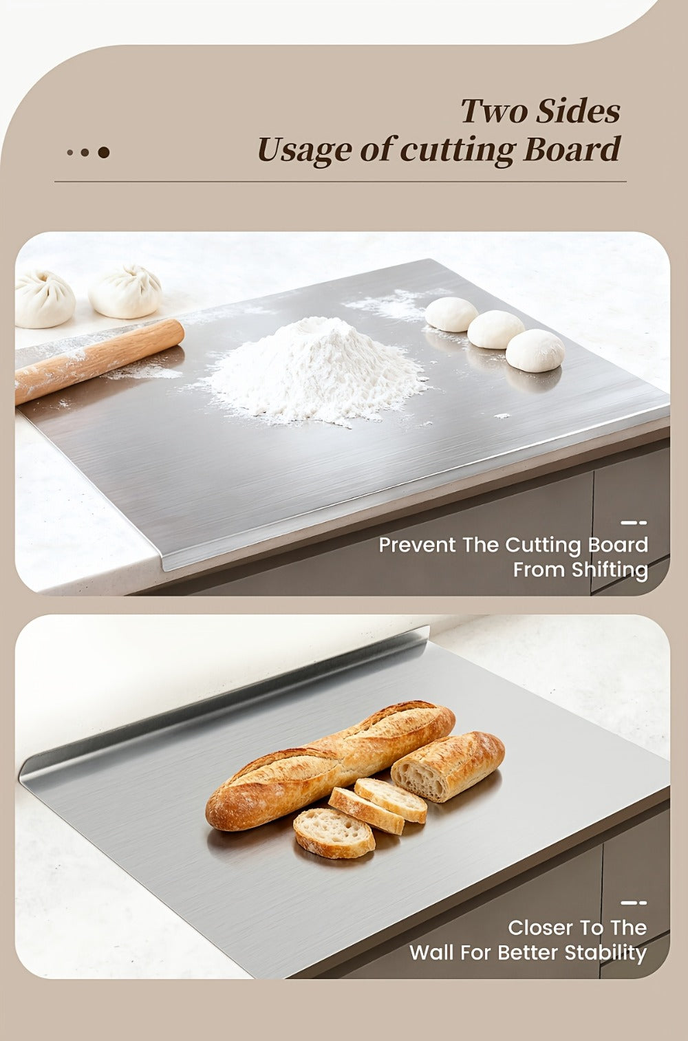 Stainless Steel Cutting Board & Rolling Pastry Board – Non-Slip Kitchen Prep Mat with Butcher Block Surface