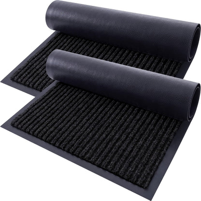 Two-Piece Ribbed Entry Door Mat Set in Black, Brown or Dark Gray with Three Exact Size Options