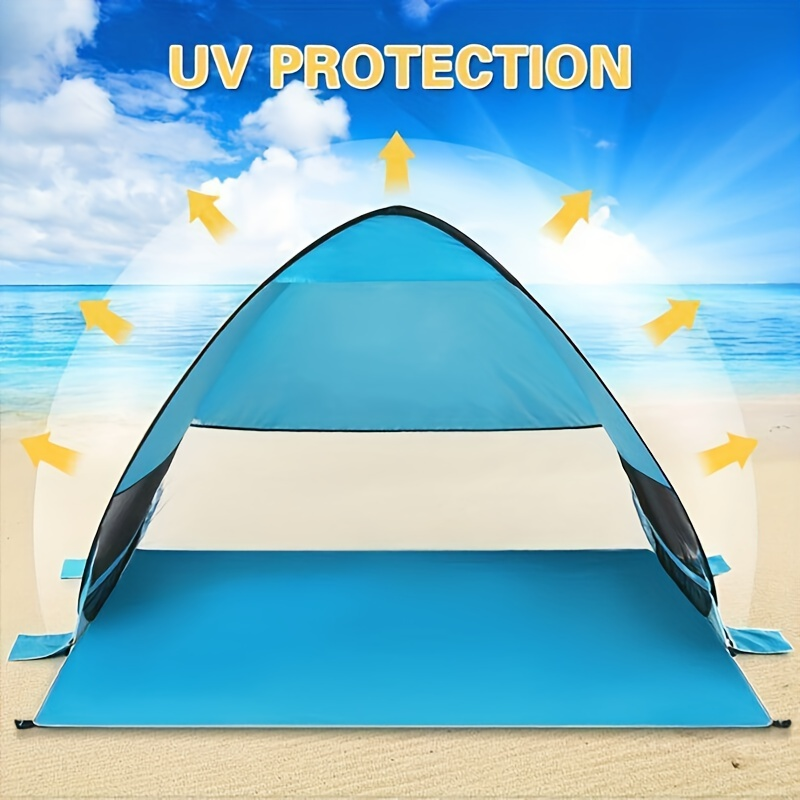 Pop-Up Beach Sun Shelter with 200 x 165 x 130 cm Interior, Six Stakes and Green or Blue Options