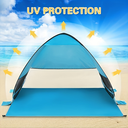 Pop-Up Beach Sun Shelter with 200 x 165 x 130 cm Interior, Six Stakes and Green or Blue Options