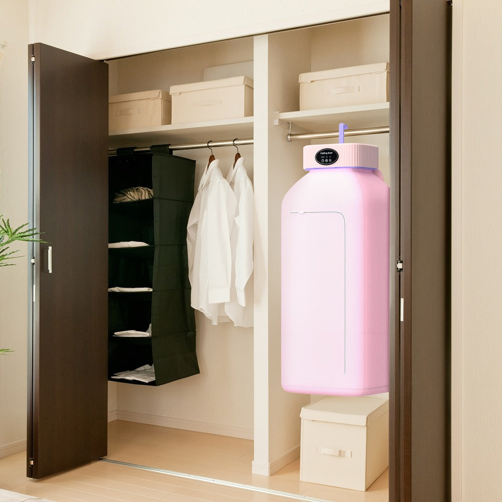 Portable Clothes Dryer with Tall Foldable Fabric Cabinet in Pink, Khaki or Purple Checkout Colors
