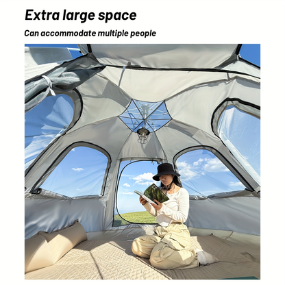 Camping Tent 4-6 Person Hexagonal Quick-Open Oxford Shelter with Vestibule and Included Stakes