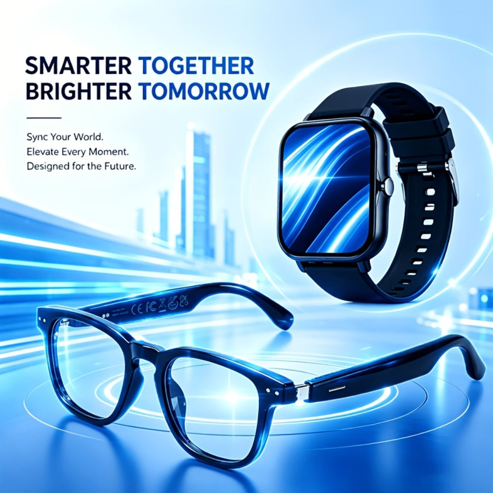 AI Smart Glasses & Smartwatch Bundle, Multilingual Real-Time Translation, Touch Control, Full Touch Screen Watch, High-End Fashion Smart Wearable Tech Combo – Gift for Tech Lovers & Travelers