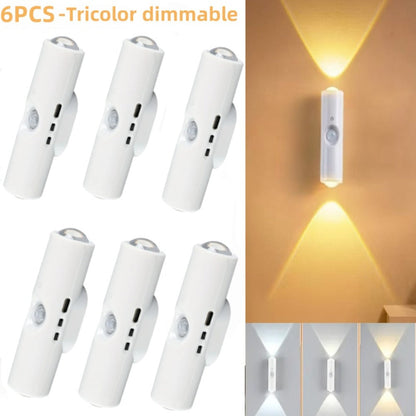 Cat Eye LED Wall Light Motion Sensor – 6 Pack USB Rechargeable Night Lamp, 3 Color Settings, Wireless Auto Sensing No Wiring for Bedroom Stairs Closet Bathroom Hallway (RGB / Three Colors)