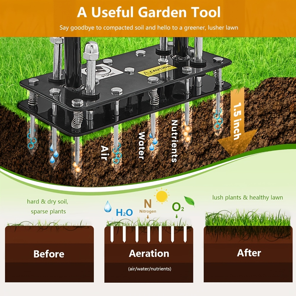 Manual Self-Cleaning Lawn Aerator with Fourteen Visible Iron Spikes in the Exact Black Option
