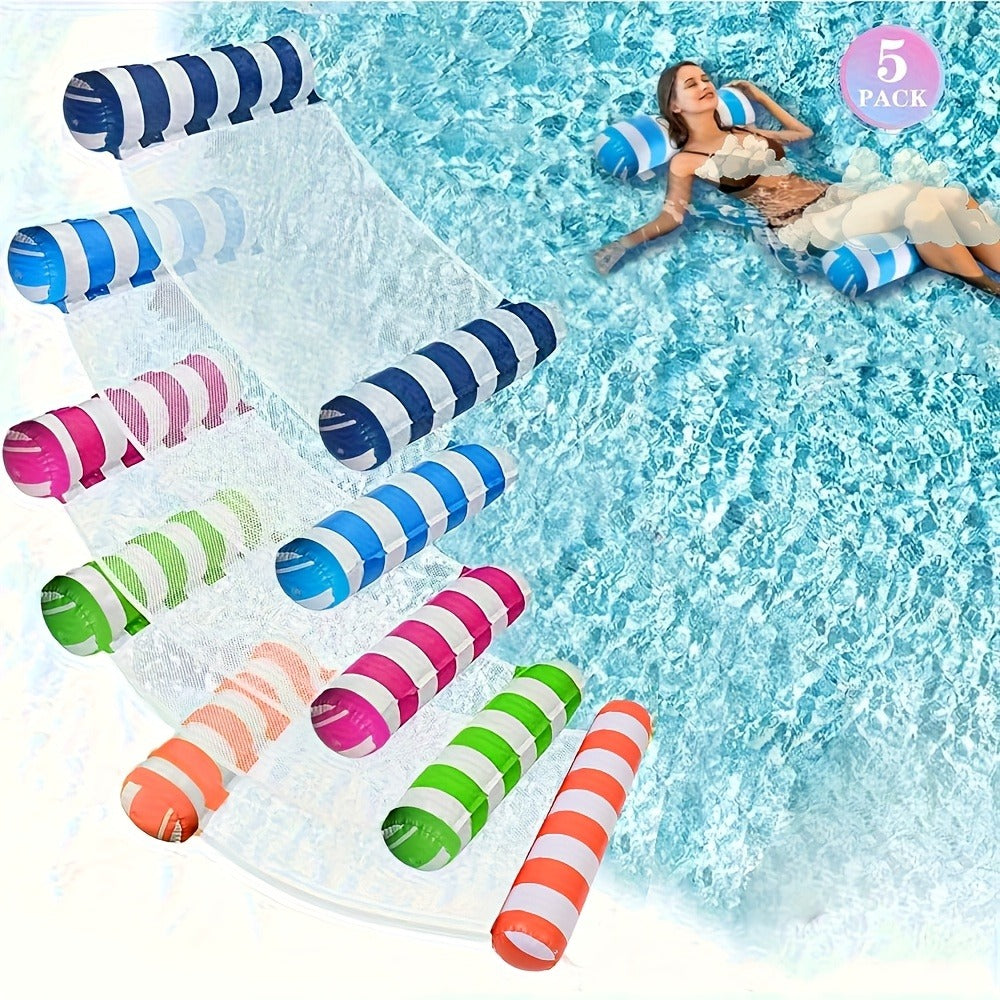 Five-Piece Inflatable Pool Hammock Float Set with Mesh Centers, Striped Designs and 51.2-Inch Length