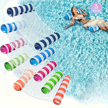 Five-Piece Inflatable Pool Hammock Float Set with Mesh Centers, Striped Designs and 51.2-Inch Length