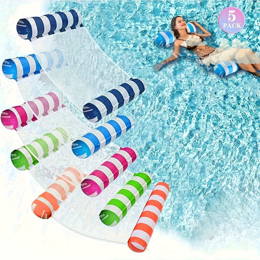 4-in-1 XL Pool Float 5-Pack – Hammock Saddle Lounge Chair Drifter Multi-Purpose Water Float, Non-Stick PVC, for Adults & Kids, Summer Pool Beach Lake Outdoor Fun