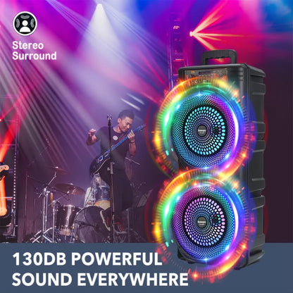 Dual 8.5-Inch Portable Party Speaker with RGB Lights, Bluetooth, TWS, FM, USB and Built-In Microphone