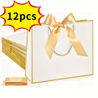 Gift Bag Set Pull-Handle Ribbon Design, 12, 24 or 36 Bags in Five Colorways with 11.8 x 10 x 4 Inch Format