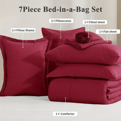 7 Piece Comforter Set Luxury Soft Fluffy Bedding All Season Bed in a Bag with Comforter Fitted Sheet Flat Sheet Pillowcases Hypoallergenic Breathable Easy Care Queen King Twin XL Full