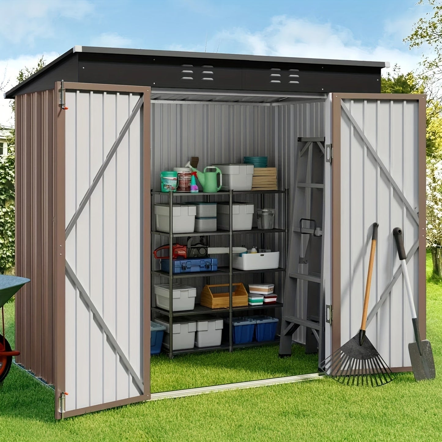 Metal Storage Shed Outdoor Garden Shed with Lockable Door – Weatherproof